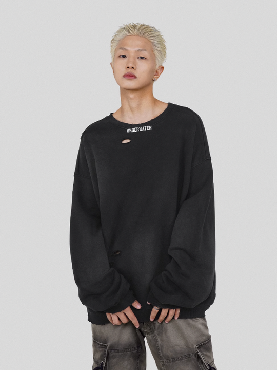 UNDERWATER Mottled Aged Logo Print Sweatshirt