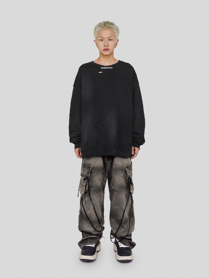 UNDERWATER Mottled Aged Logo Print Sweatshirt