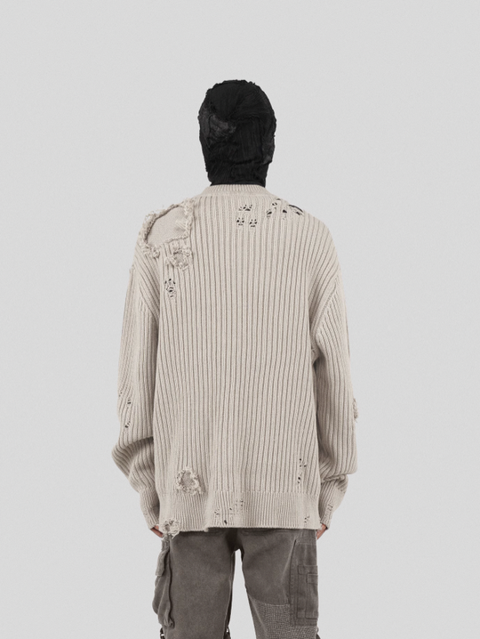 UNDERWATER Washed Handmade Destruction Patchwork Knit Sweater Beige