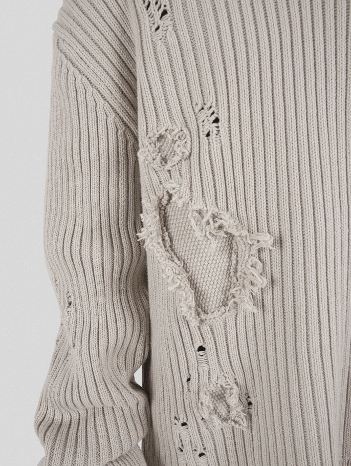UNDERWATER Washed Handmade Destruction Patchwork Knit Sweater Beige