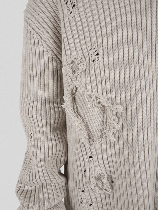 UNDERWATER Washed Handmade Destruction Patchwork Knit Sweater Beige