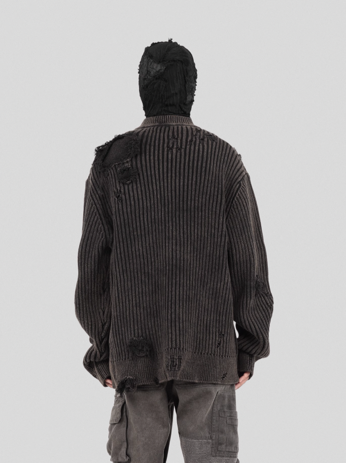 UNDERWATER Washed Handmade Destruction Patchwork Knit Sweater Gray