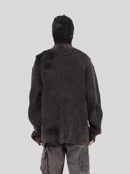 UNDERWATER Washed Handmade Destruction Patchwork Knit Sweater Gray