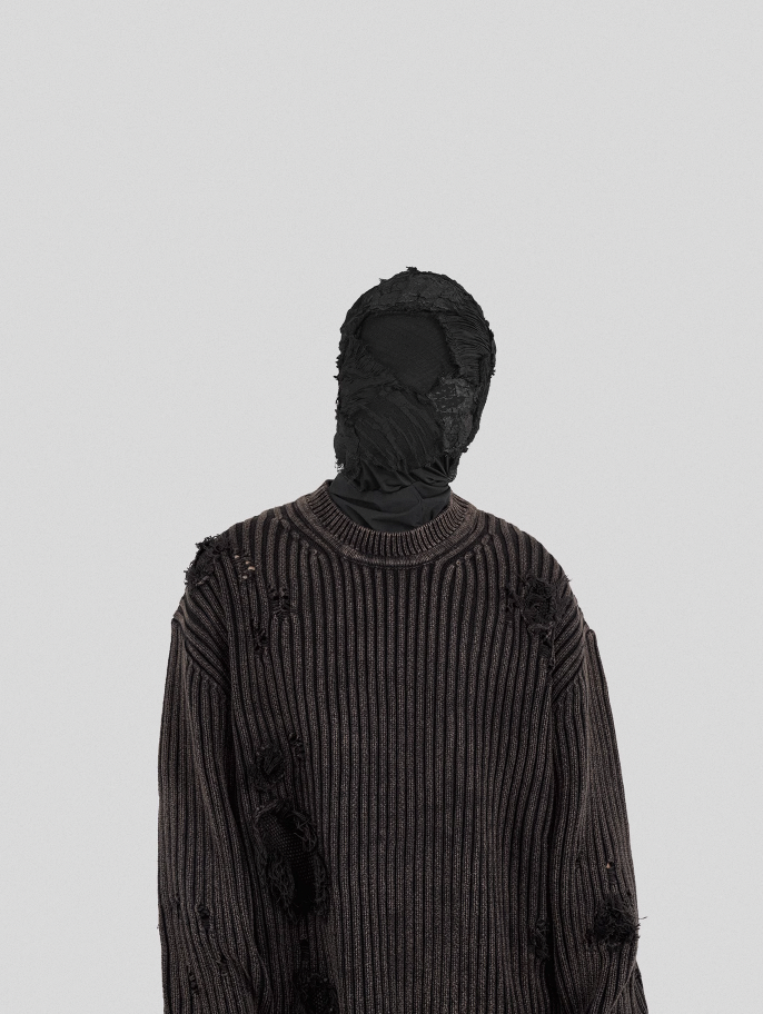 UNDERWATER Washed Handmade Destruction Patchwork Knit Sweater Gray