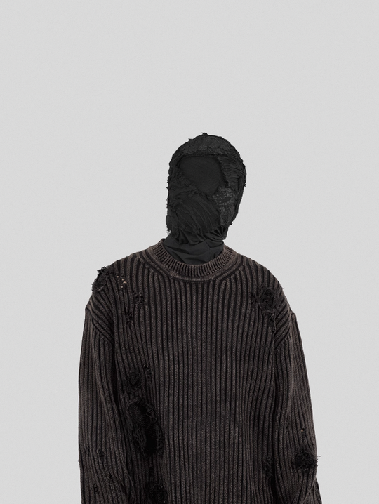 UNDERWATER Washed Handmade Destruction Patchwork Knit Sweater Gray