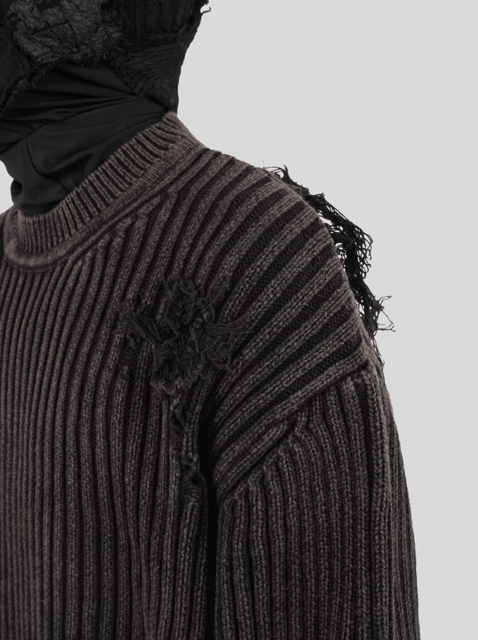 UNDERWATER Washed Handmade Destruction Patchwork Knit Sweater Gray