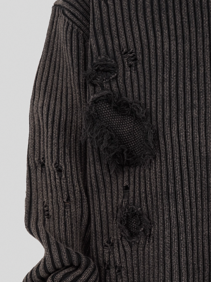 UNDERWATER Washed Handmade Destruction Patchwork Knit Sweater Gray