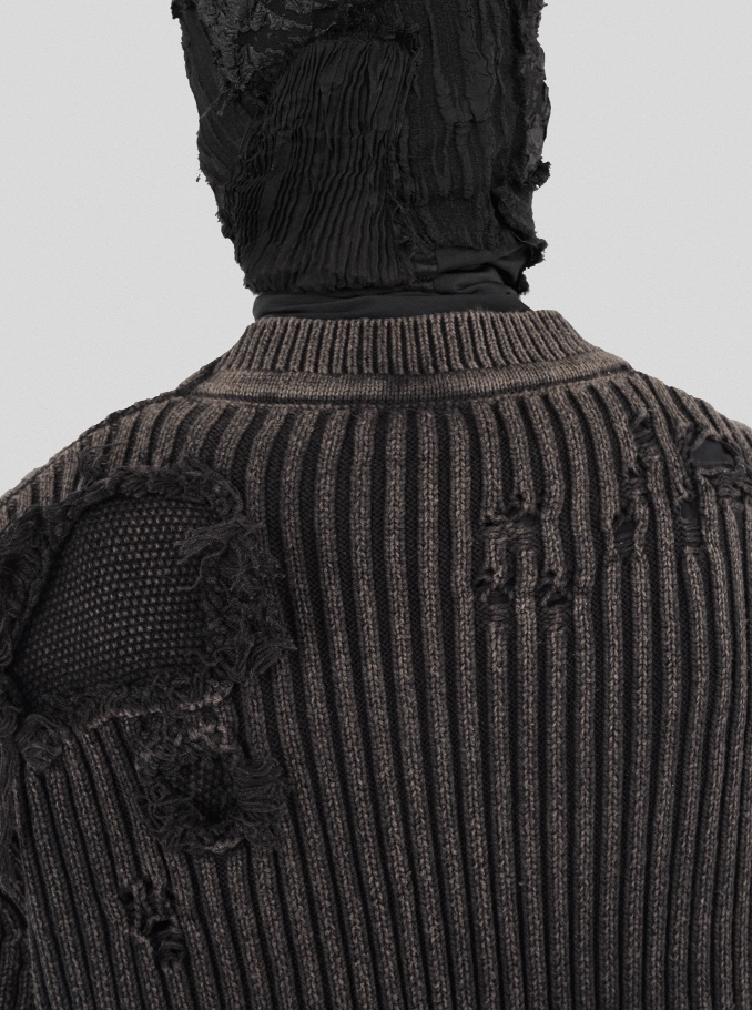 UNDERWATER Washed Handmade Destruction Patchwork Knit Sweater Gray