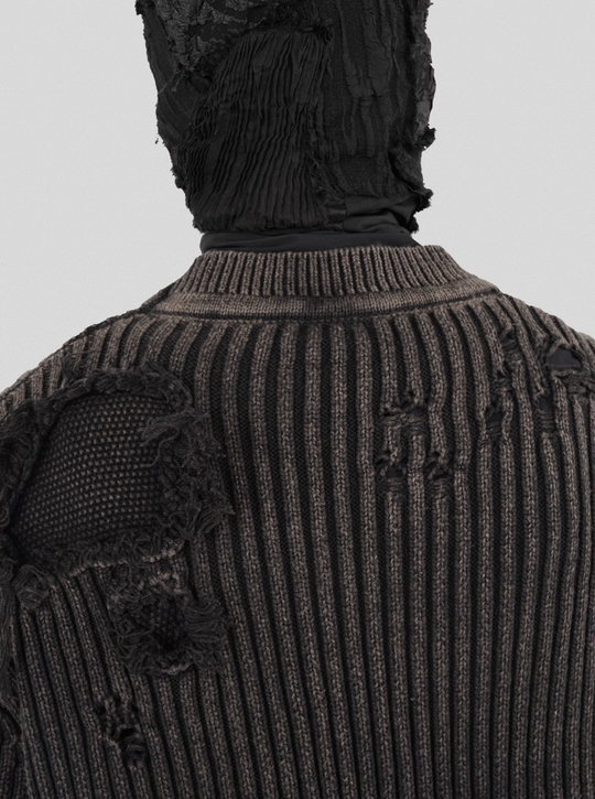 UNDERWATER Washed Handmade Destruction Patchwork Knit Sweater Gray