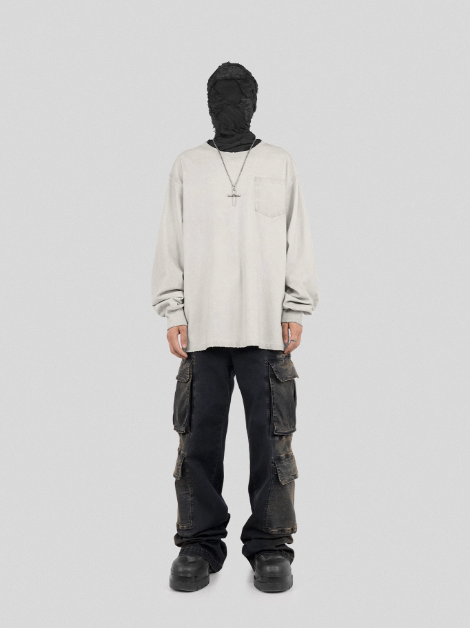UNDERWATER Destroyed Pockets Long Sleeve Tee