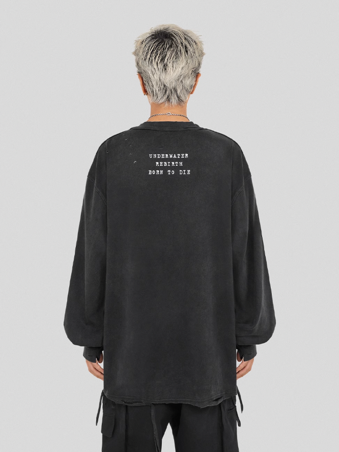 UNDERWATER Cemetery Printed Long Sleeve Tee