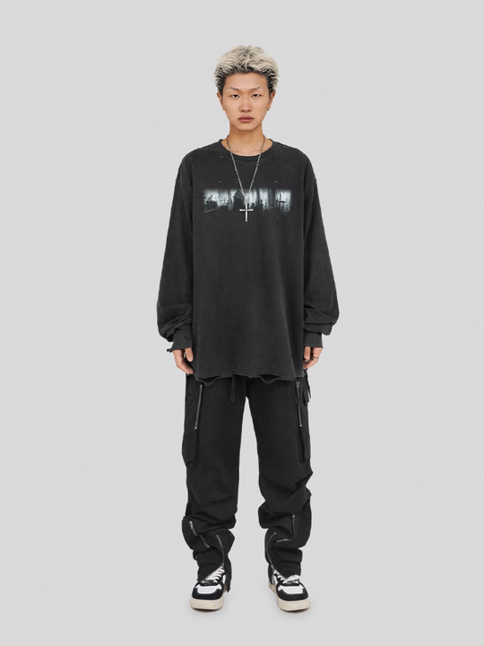 UNDERWATER Cemetery Printed Long Sleeve Tee