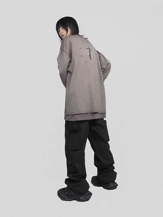 UNDERWATER Crucifix Cross Printed Long Sleeve Tee