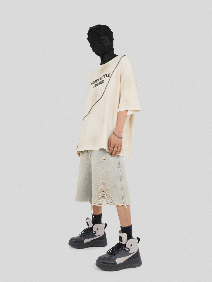 UNDERWATER Deconstructed Patchwork Slogan Printed Tee