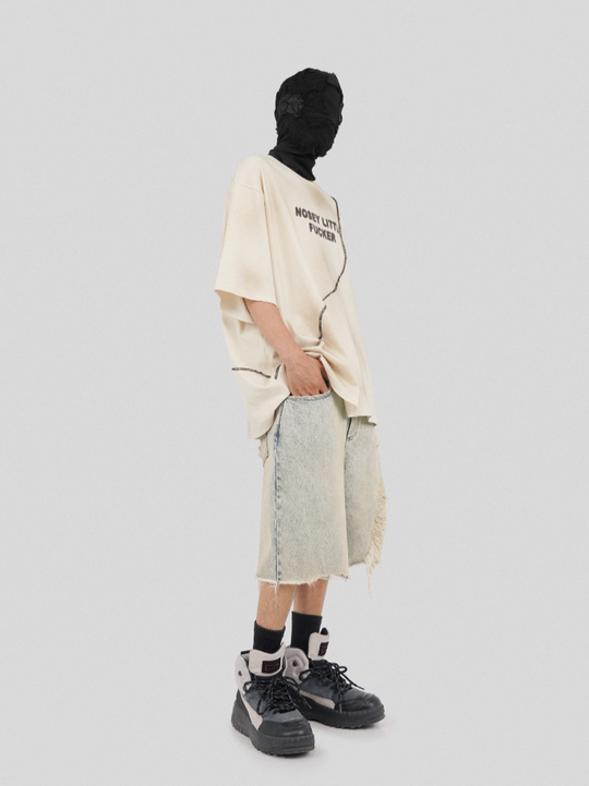 UNDERWATER Deconstructed Patchwork Slogan Printed Tee