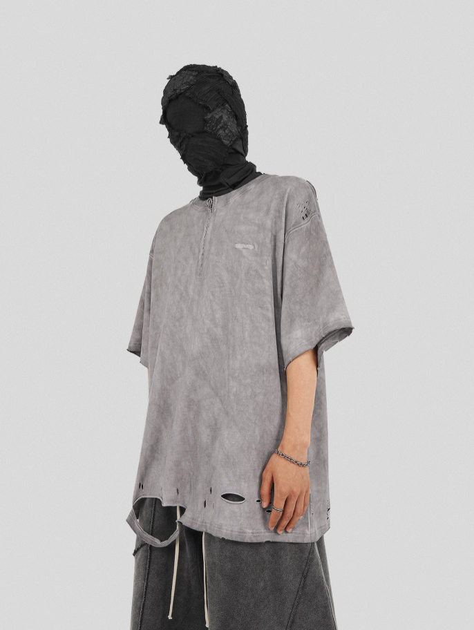 UNDERWATER Destruction Cross Deconstruction Zipper Tee Gray