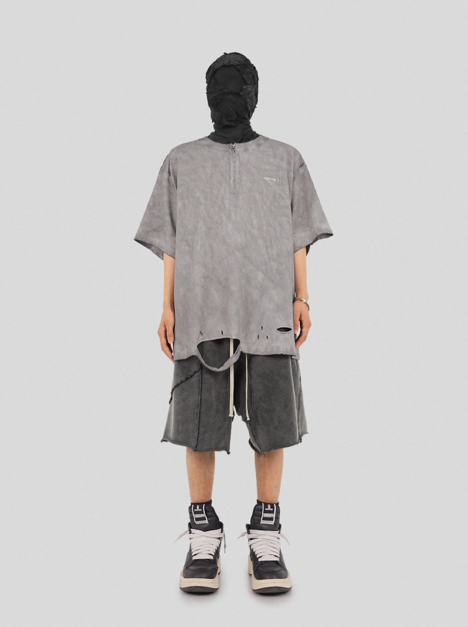 UNDERWATER Destruction Cross Deconstruction Zipper Tee Gray