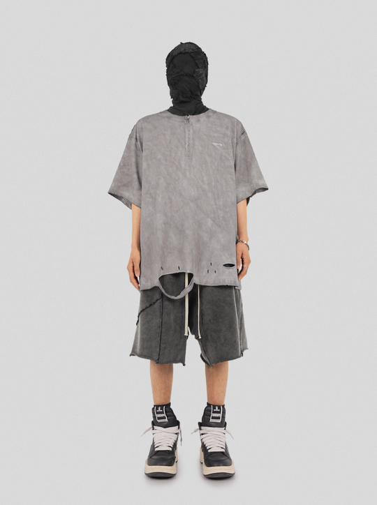 UNDERWATER Destruction Cross Deconstruction Zipper Tee Gray