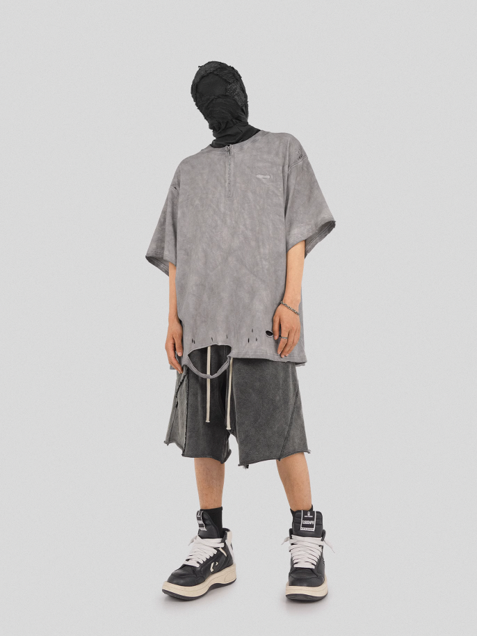 UNDERWATER Destruction Cross Deconstruction Zipper Tee Gray