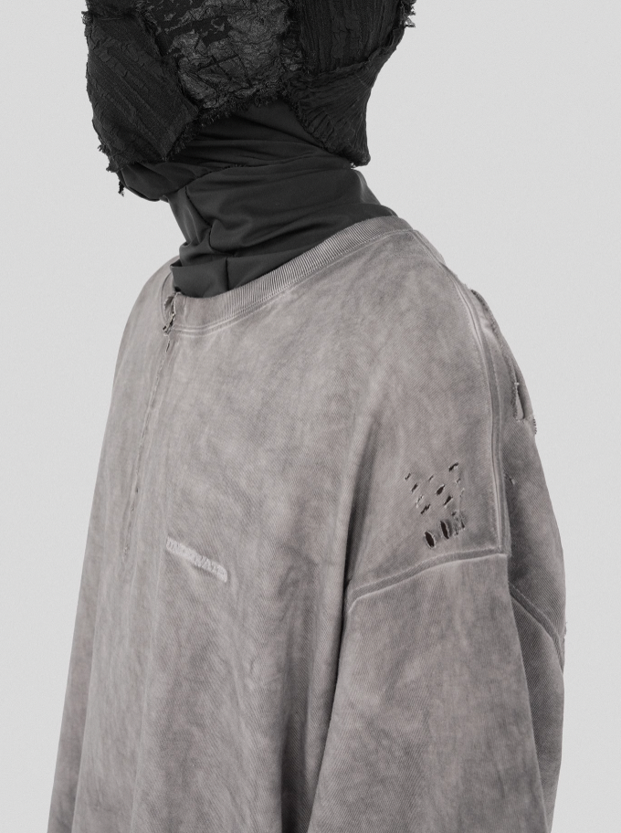 UNDERWATER Destruction Cross Deconstruction Zipper Tee Gray