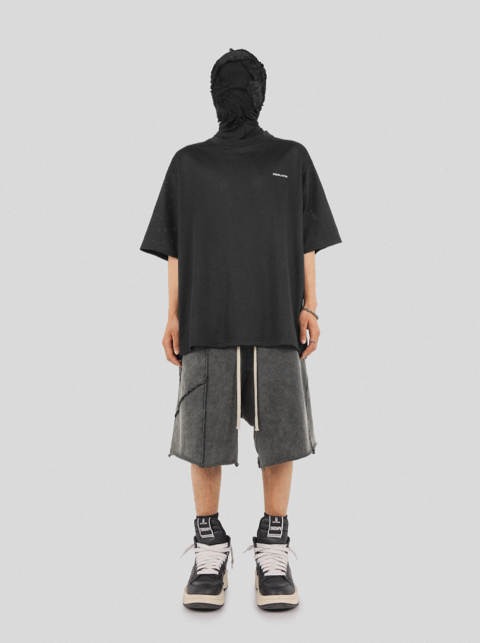 UNDERWATER Number 7 Cracked Aged Printed Mesh Jersey Tee