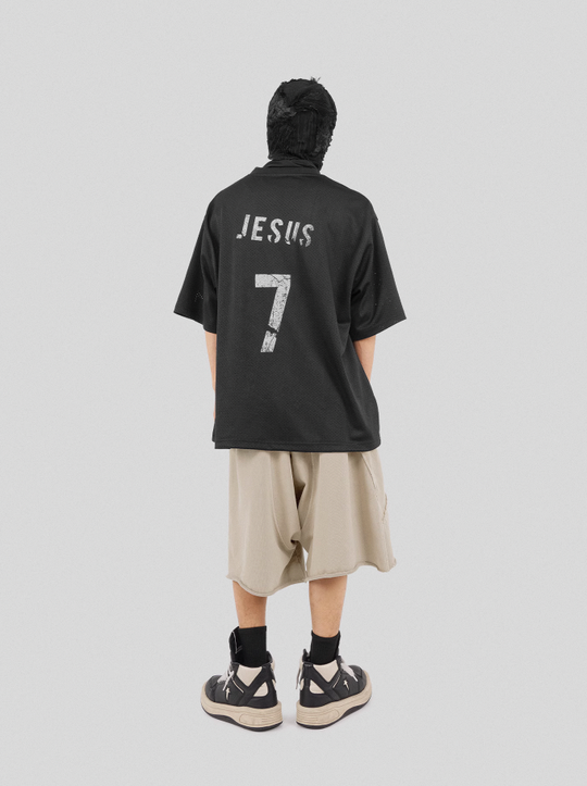 UNDERWATER Number 7 Cracked Aged Printed Mesh Jersey Tee