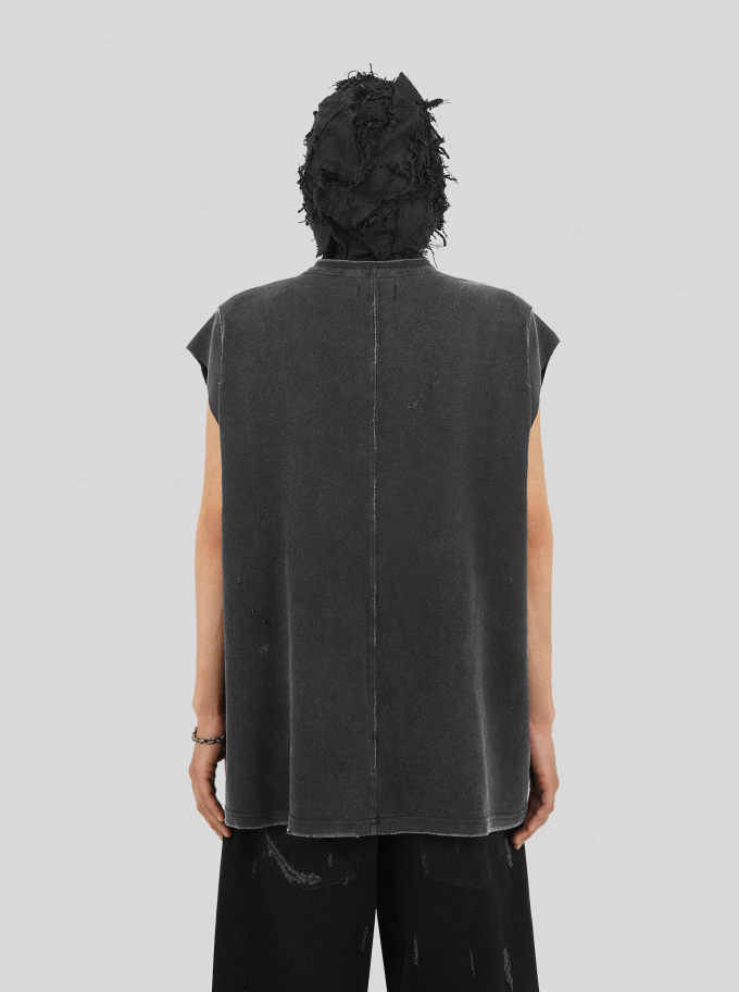 UNDERWATER Deconstructed Hand Damaged Sleeveless Tee Tank Top