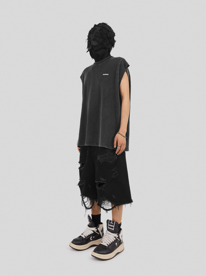 UNDERWATER Deconstructed Hand Damaged Sleeveless Tee Tank Top
