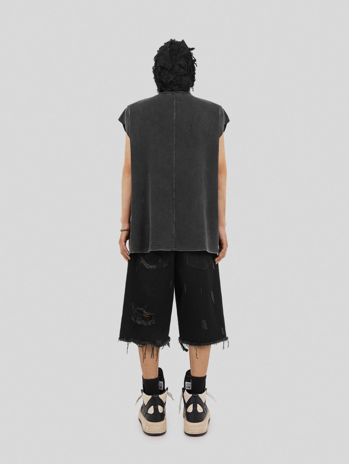 UNDERWATER Deconstructed Hand Damaged Sleeveless Tee Tank Top