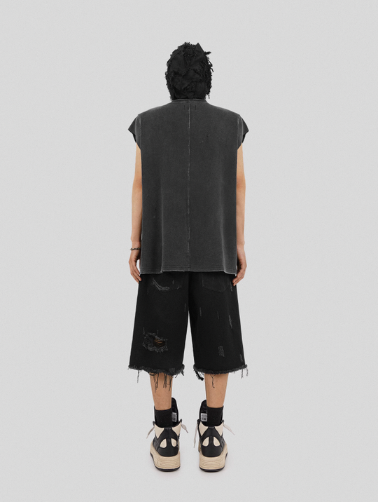 UNDERWATER Deconstructed Hand Damaged Sleeveless Tee Tank Top
