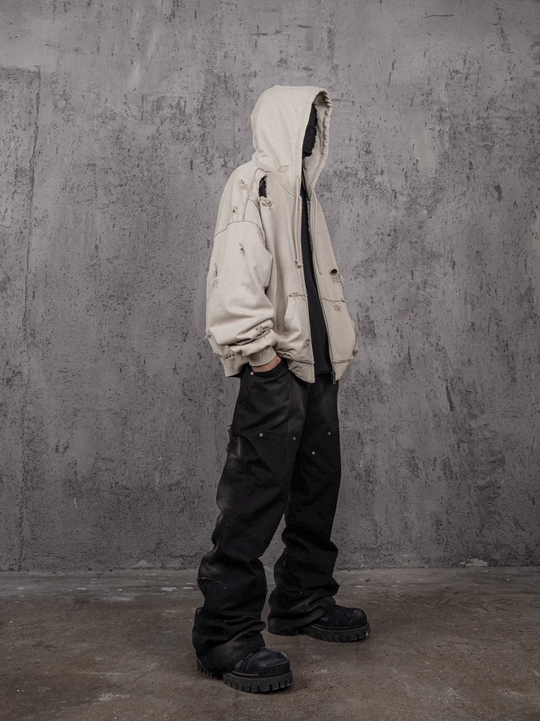 UNDERWATER Deconstructed Metal Rivets Canvas Cargo Work Pants