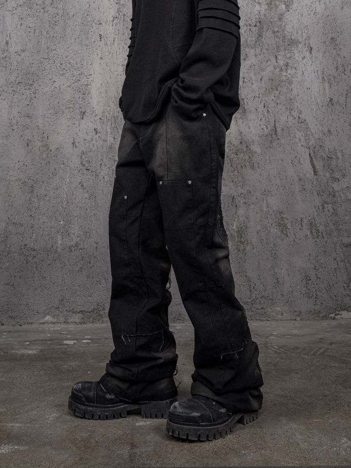 UNDERWATER Deconstructed Metal Rivets Canvas Cargo Work Pants