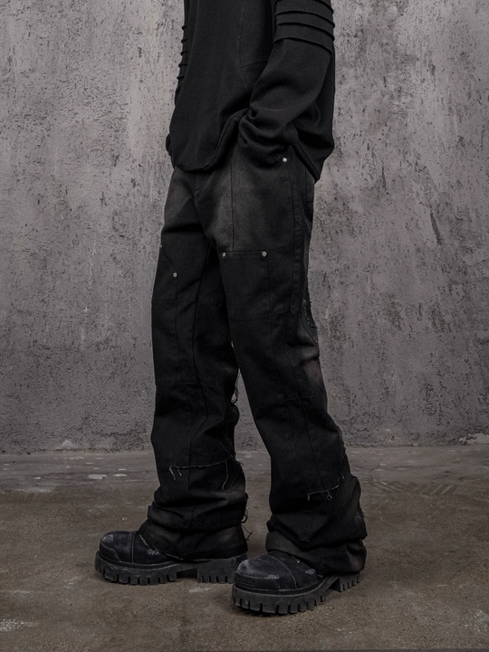 UNDERWATER Deconstructed Metal Rivets Canvas Cargo Work Pants