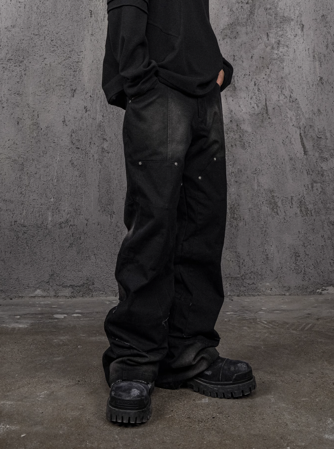 UNDERWATER Deconstructed Metal Rivets Canvas Cargo Work Pants