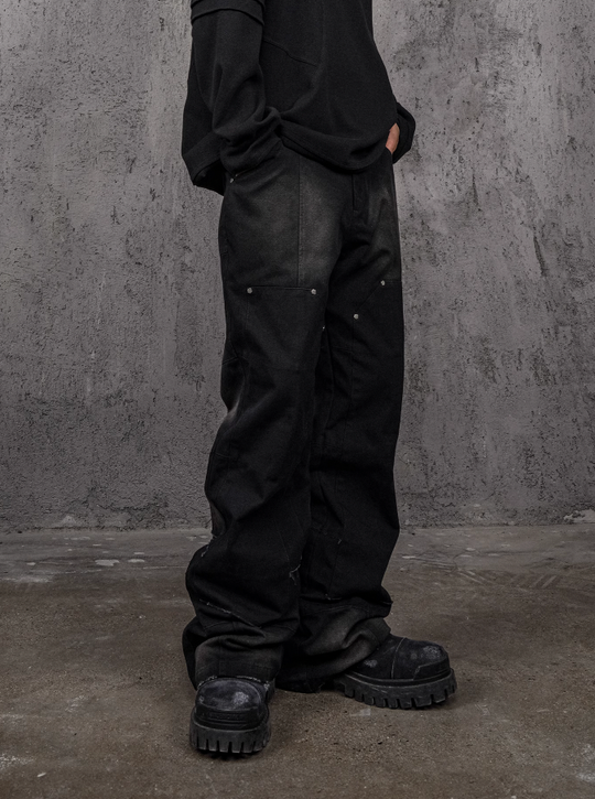 UNDERWATER Deconstructed Metal Rivets Canvas Cargo Work Pants