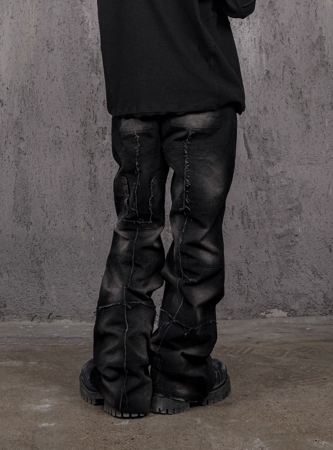 UNDERWATER Deconstructed Metal Rivets Canvas Cargo Work Pants