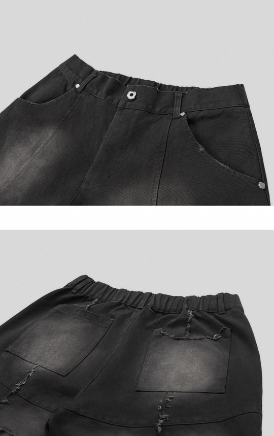 UNDERWATER Deconstructed Metal Rivets Canvas Cargo Work Pants