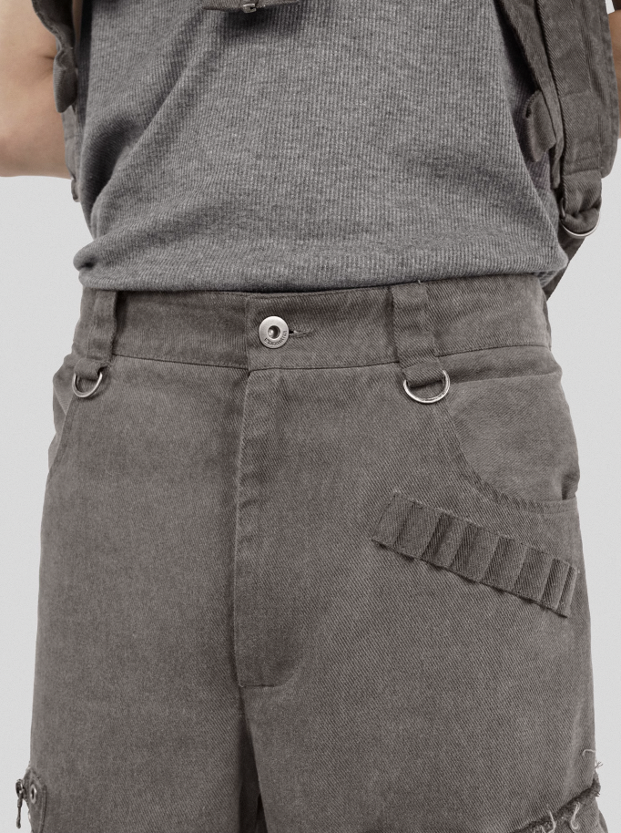 UNDERWATER Scavenger Bandage Mesh Patchwork Pocket Cargo Work Pants