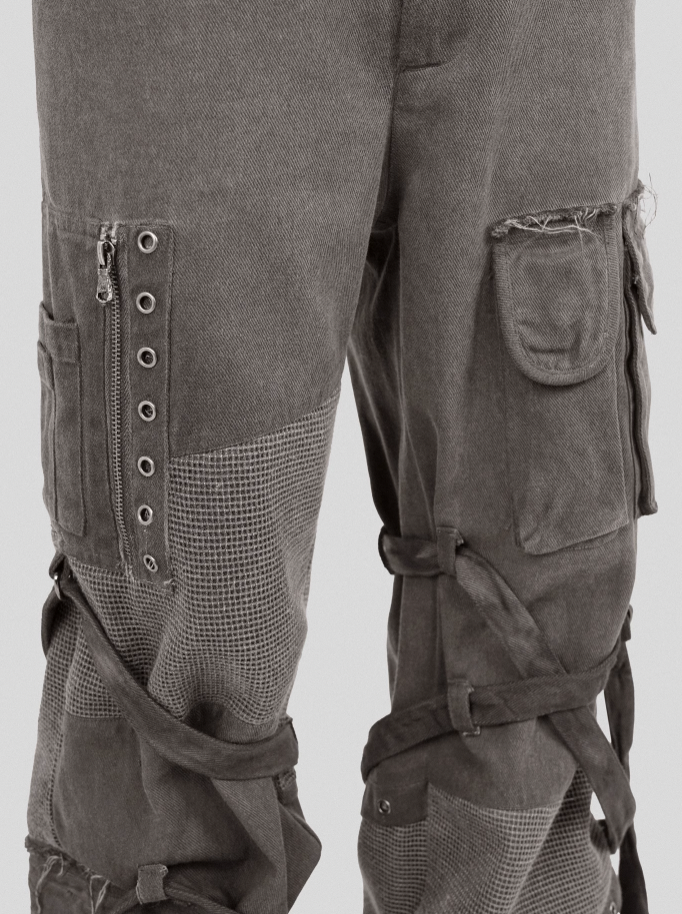 UNDERWATER Scavenger Bandage Mesh Patchwork Pocket Cargo Work Pants