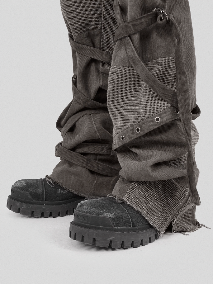 UNDERWATER Scavenger Bandage Mesh Patchwork Pocket Cargo Work Pants