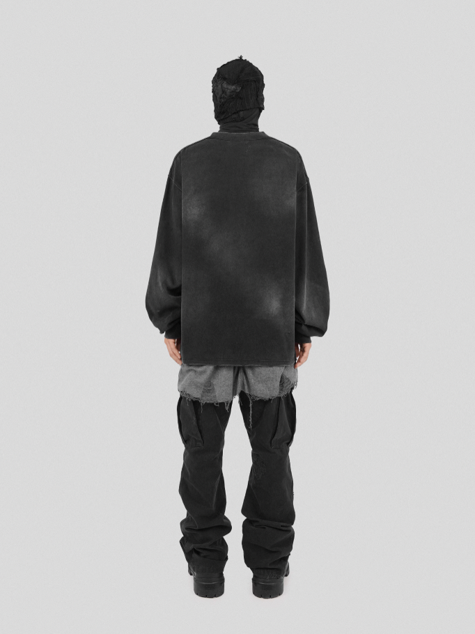 UNDERWATER Needle Embroidery Distressed Flared Cargo Work Pants