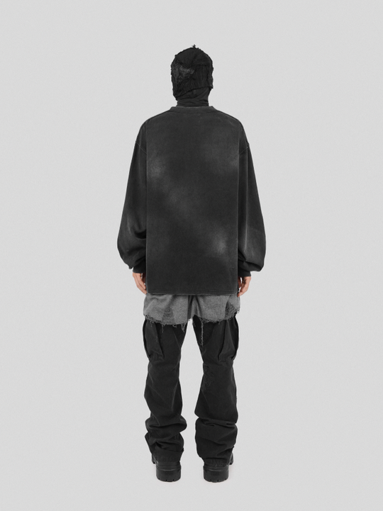 UNDERWATER Needle Embroidery Distressed Flared Cargo Work Pants