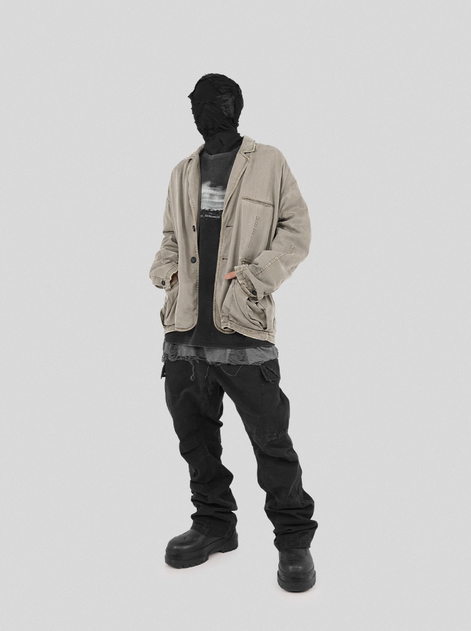 UNDERWATER Needle Embroidery Distressed Flared Cargo Work Pants