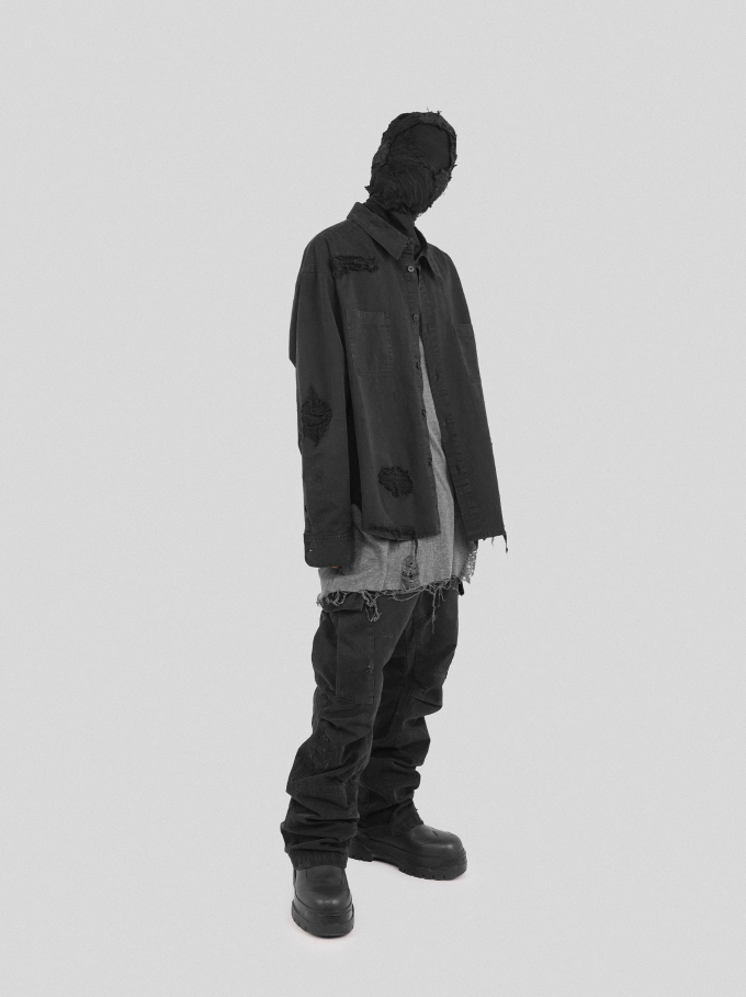 UNDERWATER Needle Embroidery Distressed Flared Cargo Work Pants