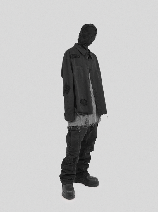 UNDERWATER Needle Embroidery Distressed Flared Cargo Work Pants