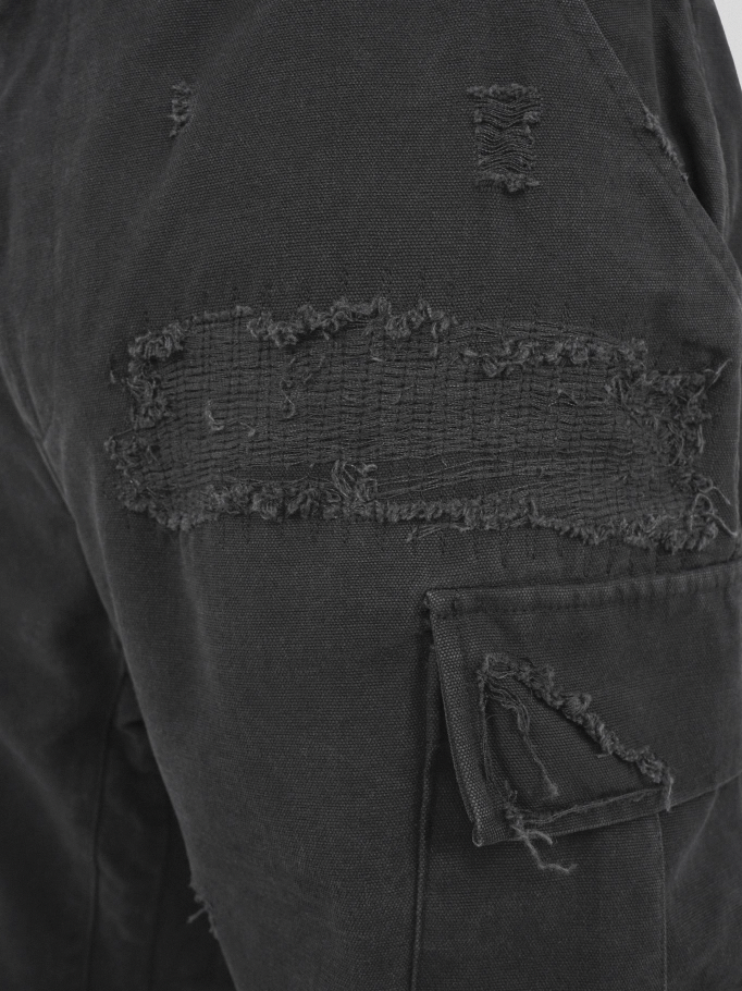 UNDERWATER Needle Embroidery Distressed Flared Cargo Work Pants