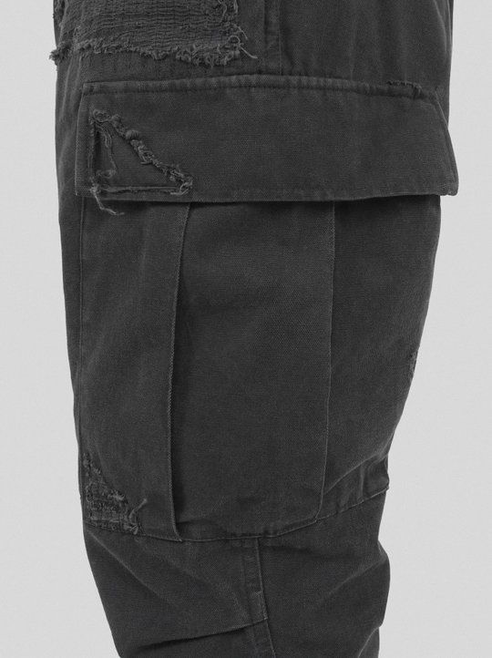 UNDERWATER Needle Embroidery Distressed Flared Cargo Work Pants