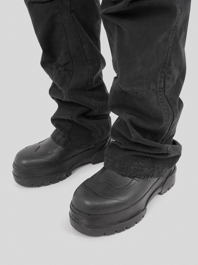 UNDERWATER Needle Embroidery Distressed Flared Cargo Work Pants