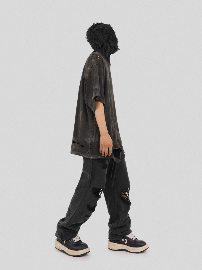 UNDERWATER Destroyed Messy Needle Embroidery Sweatpants