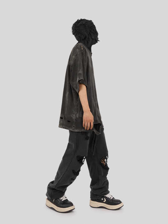 UNDERWATER Destroyed Messy Needle Embroidery Sweatpants